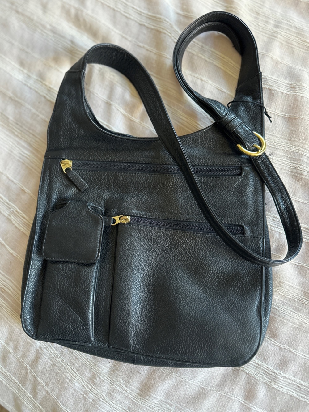 JP Ourse & Cie Black Leather Crossbody Traveler Organizer Bag NWOT